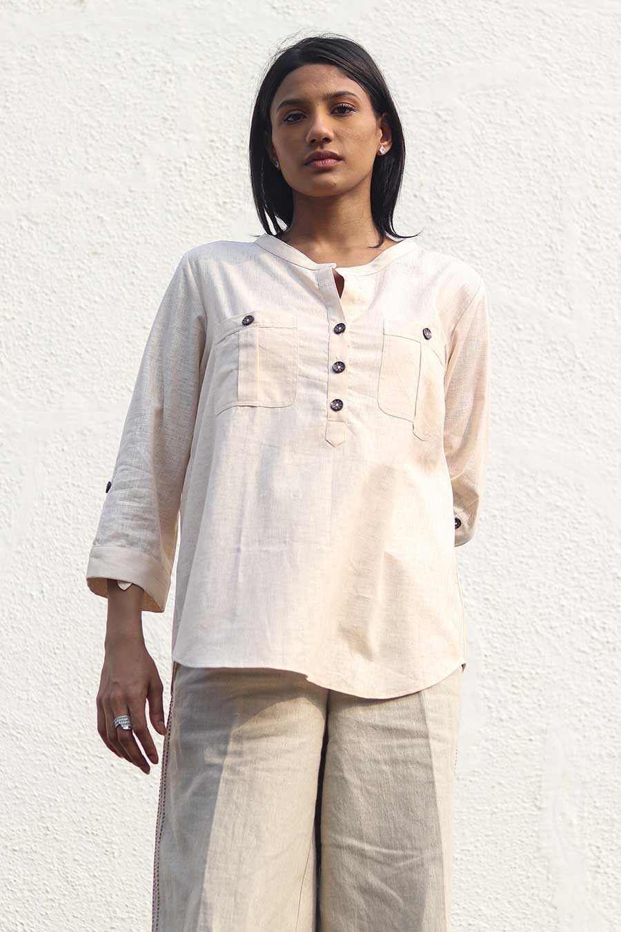 Cream Linen Classic Shirt Top