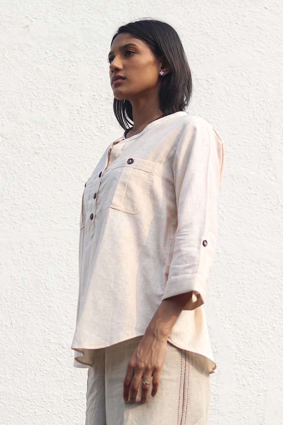 Cream Linen Classic Shirt Top
