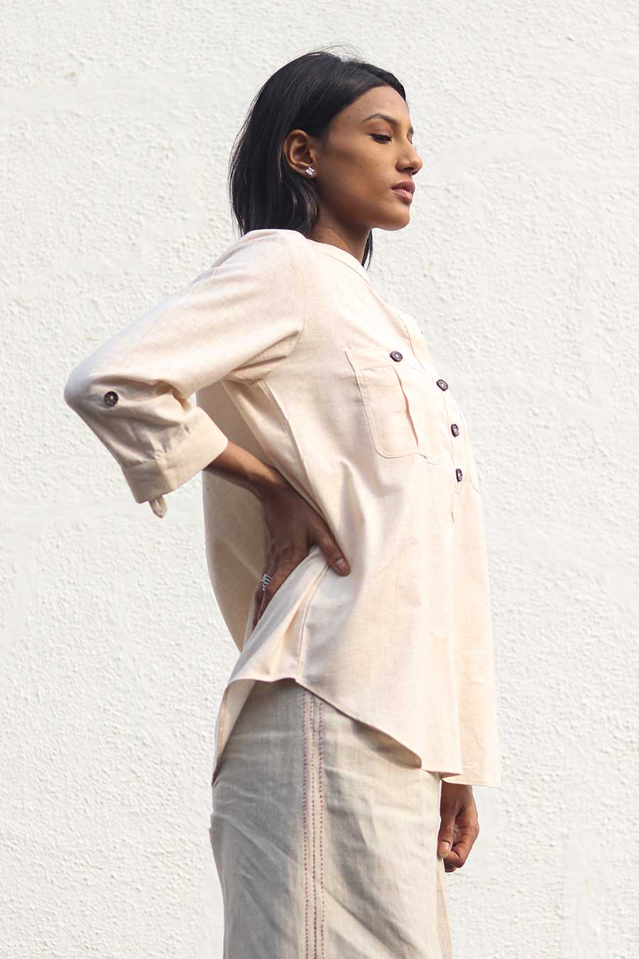 Cream Linen Classic Shirt Top