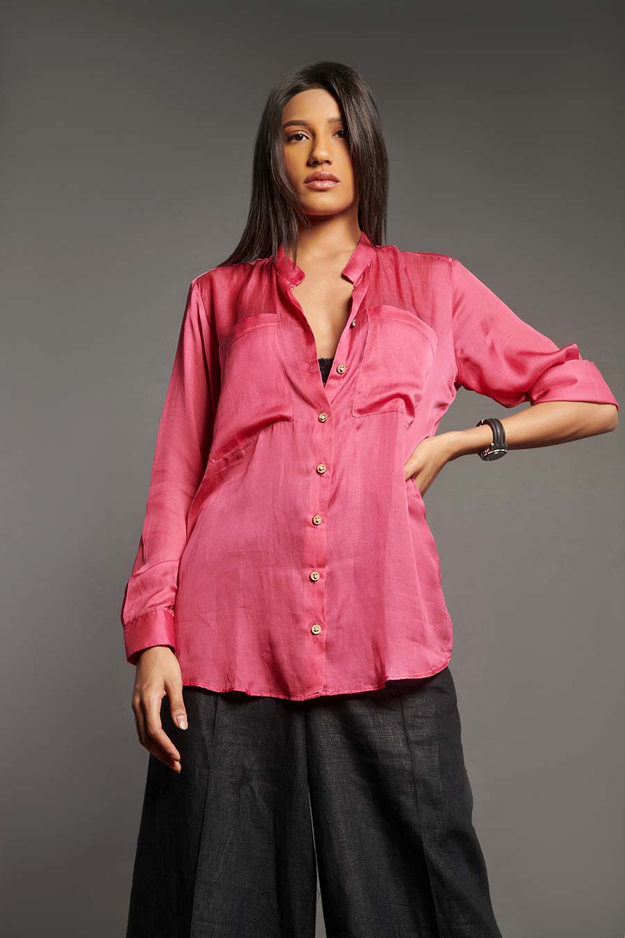 Fuchsia Crepe Silk Shirt