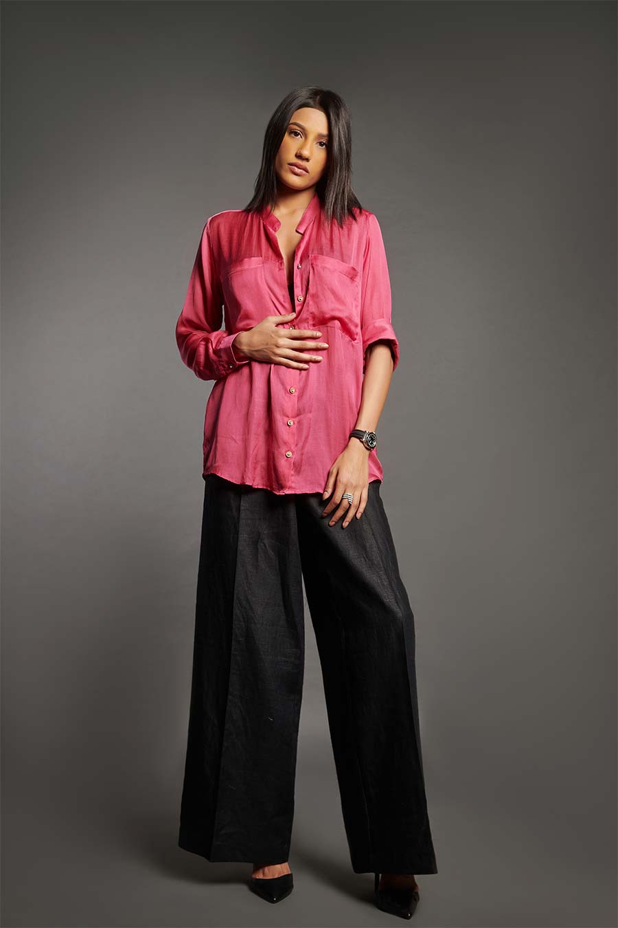 Fuchsia Crepe Silk Shirt