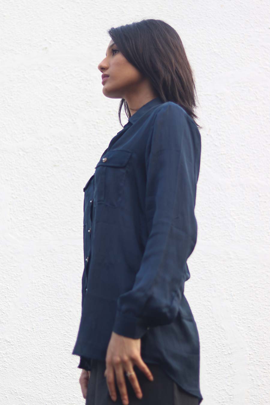 Navy Blue Crepe Silk Shirt