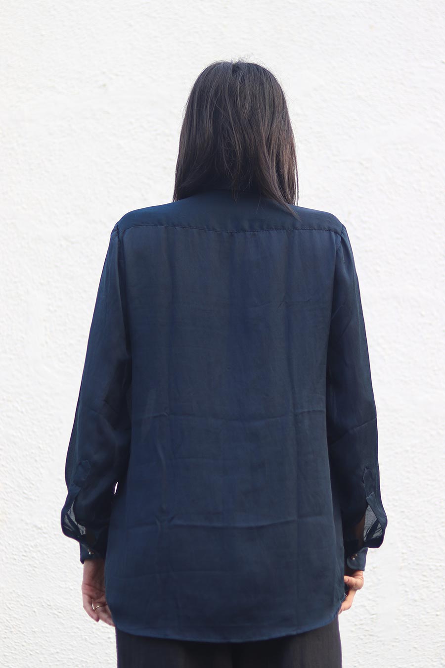 Navy Blue Crepe Silk Shirt