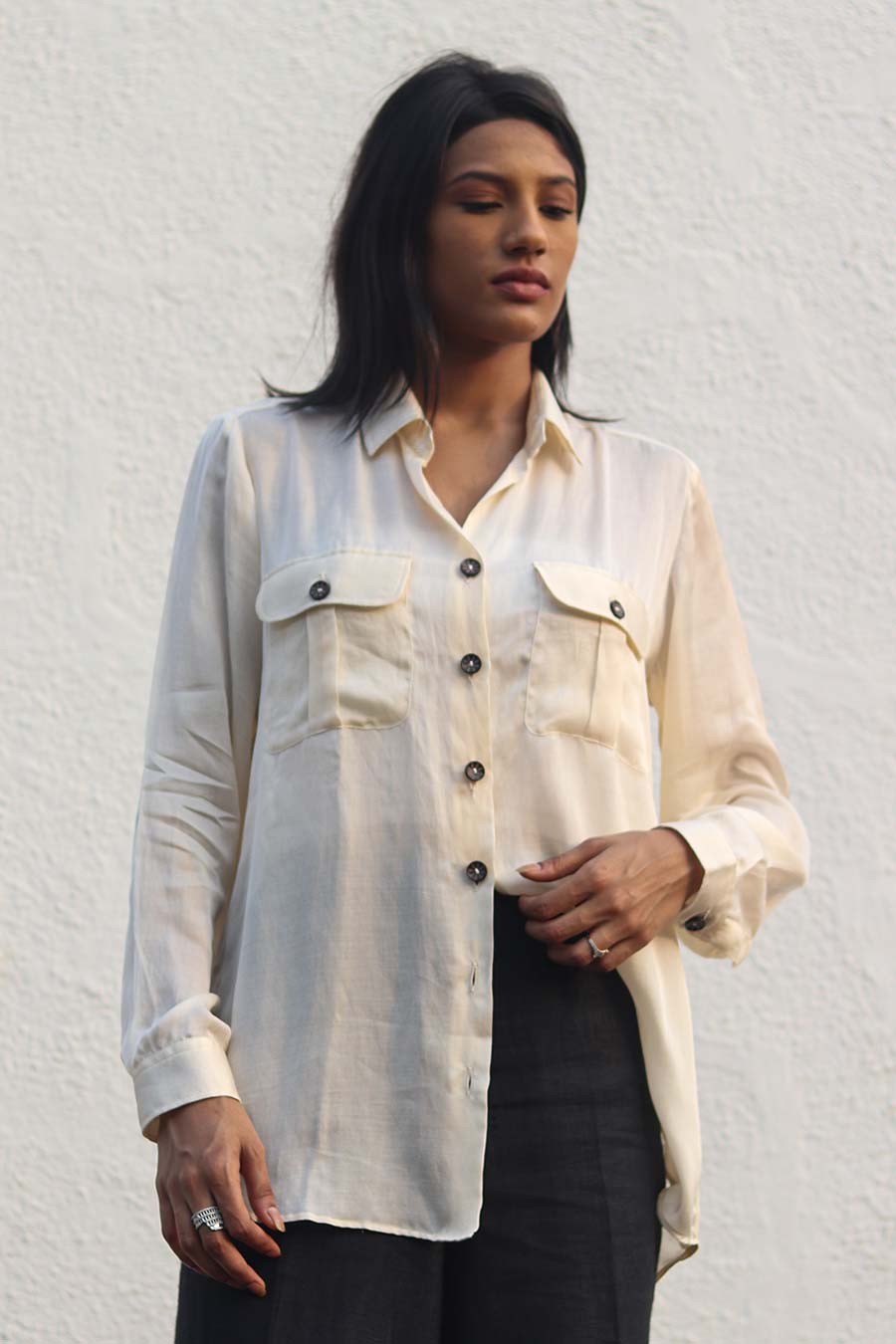 Creme Crepe Silk Shirt