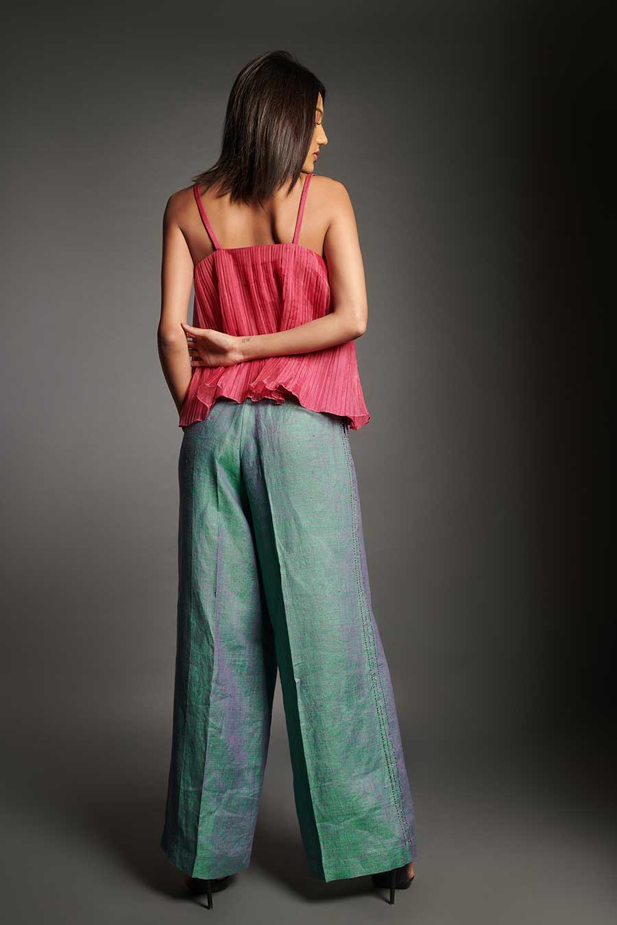 Fuchsia Pleated Organza Top
