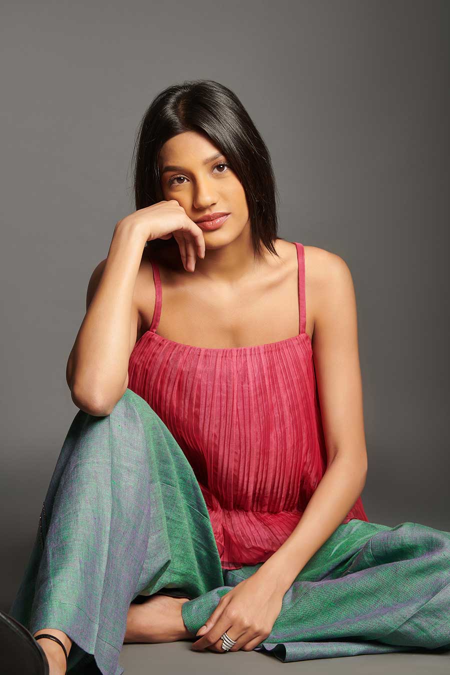 Fuchsia Pleated Organza Top