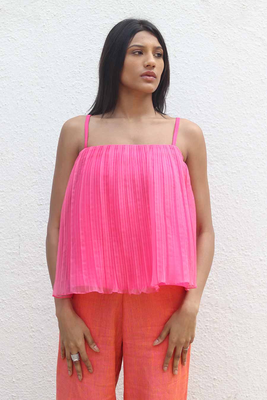 Candy Pink Pleated Organza Top