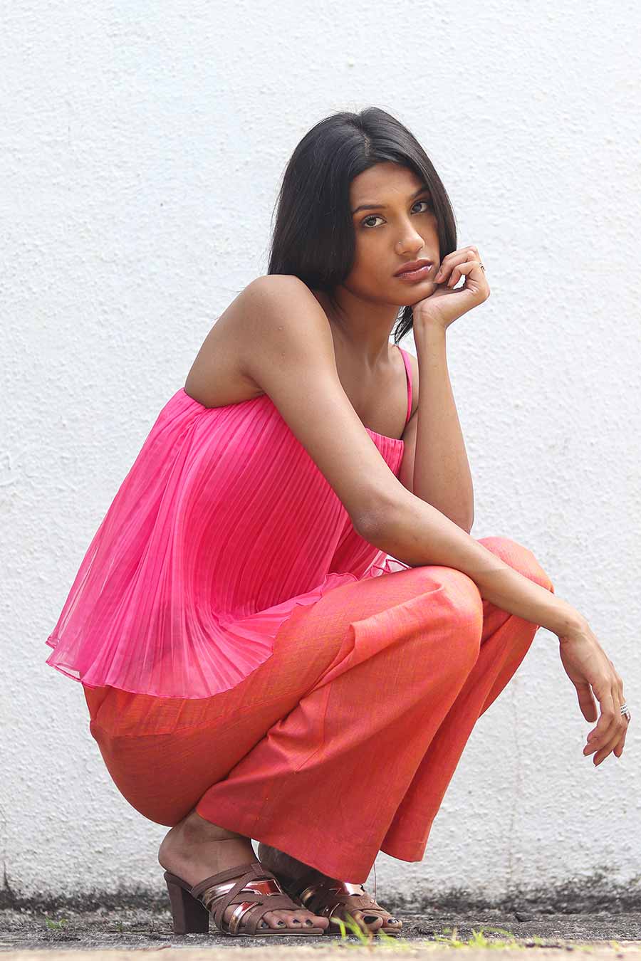 Candy Pink Pleated Organza Top