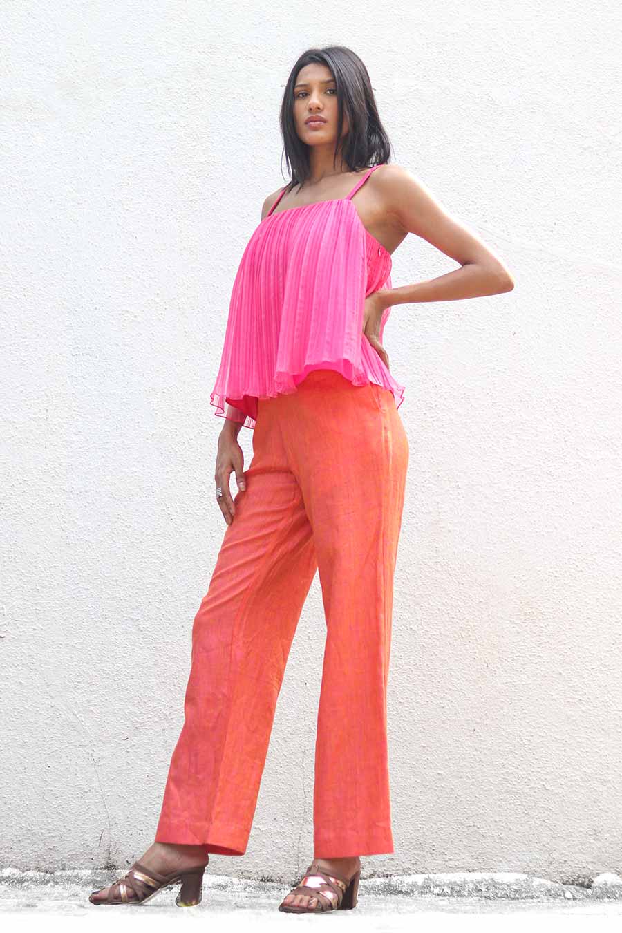 Candy Pink Pleated Organza Top