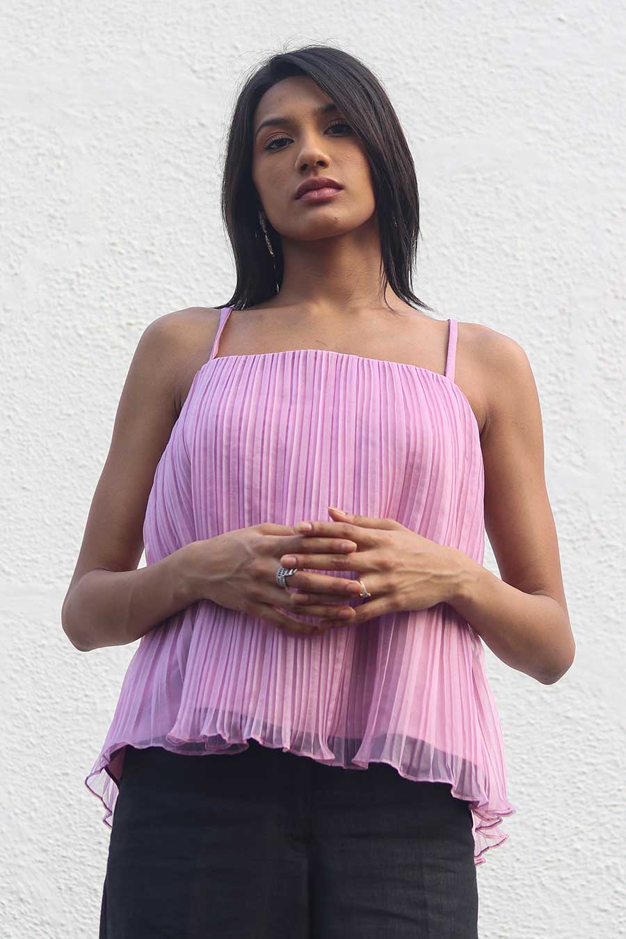 Mauve Pleated Organza Top