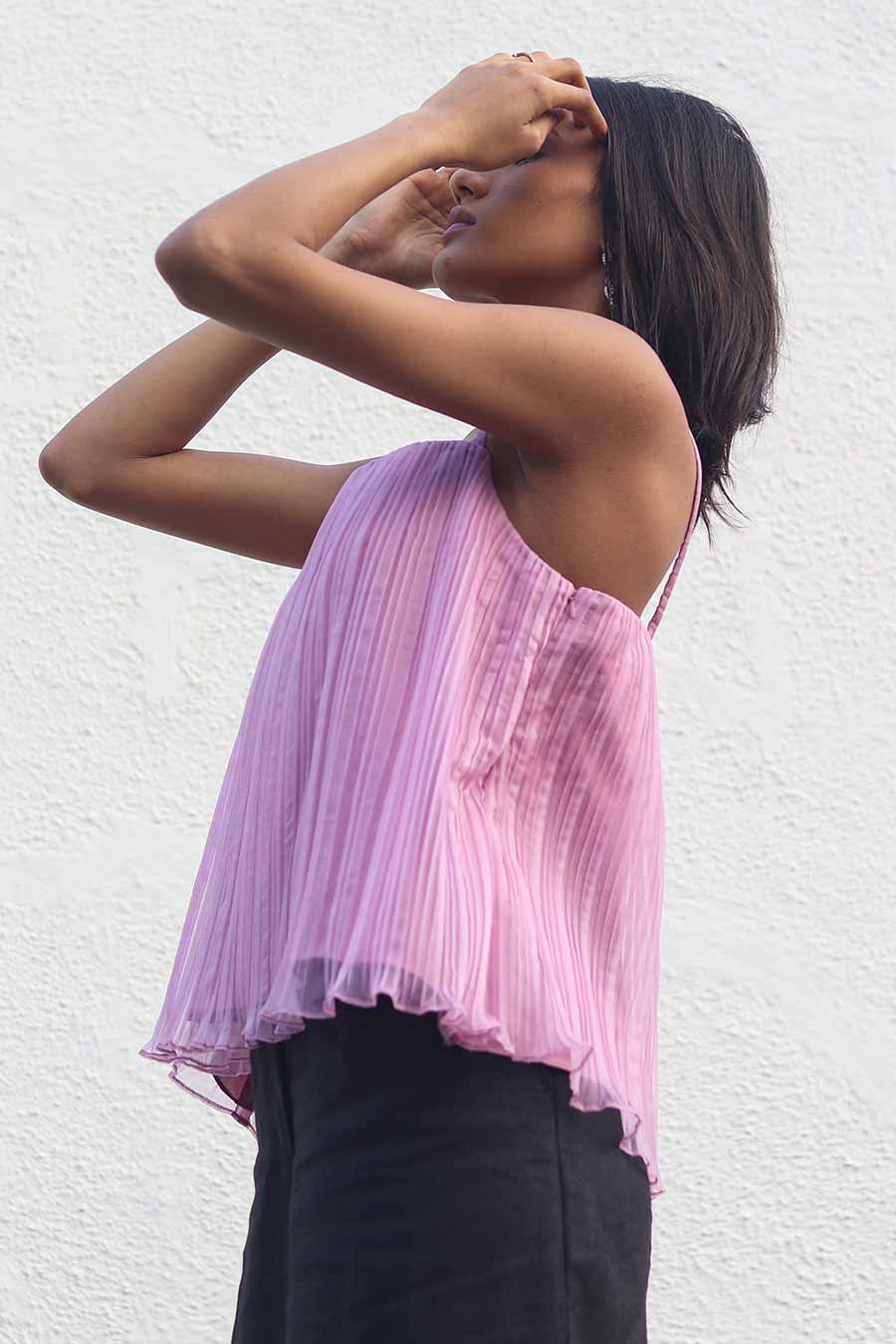 Mauve Pleated Organza Top