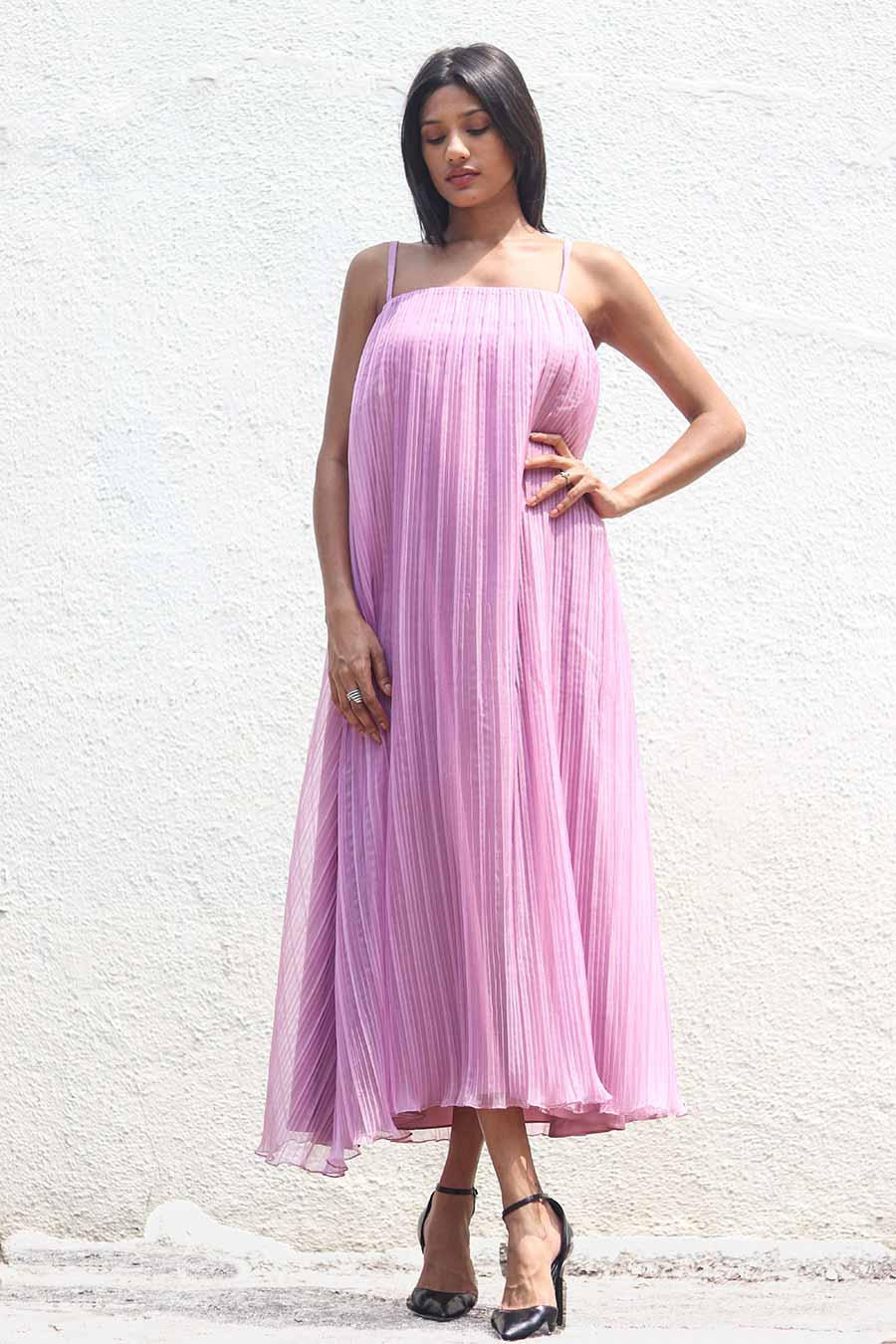 Mauve Pleated Organza Dress