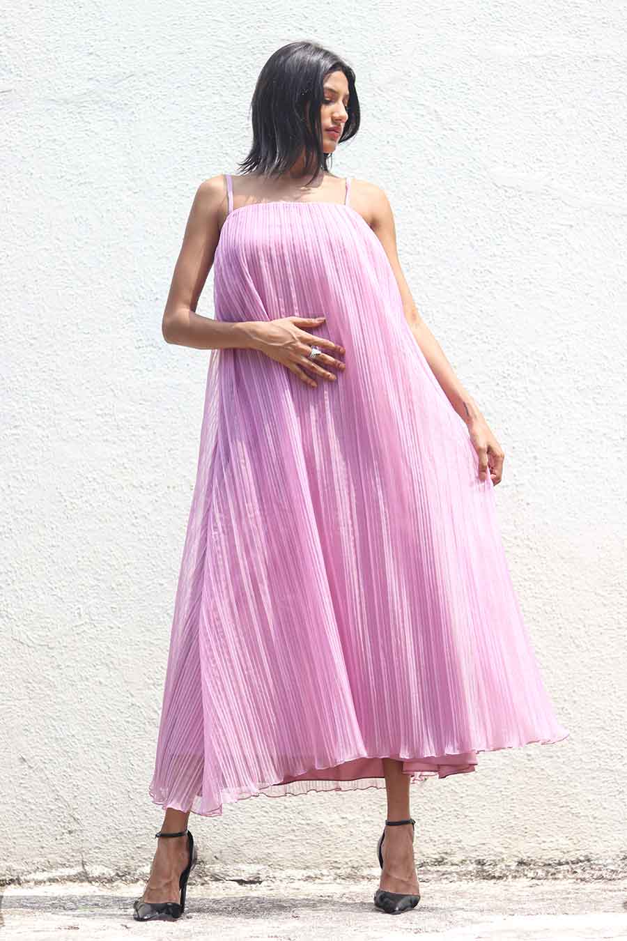 Mauve Pleated Organza Dress