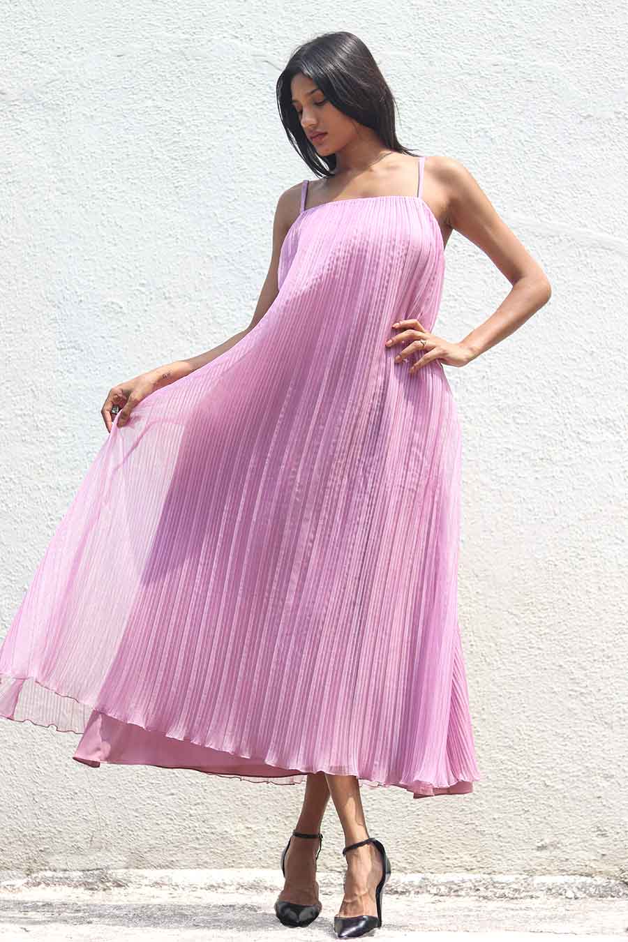 Mauve Pleated Organza Dress