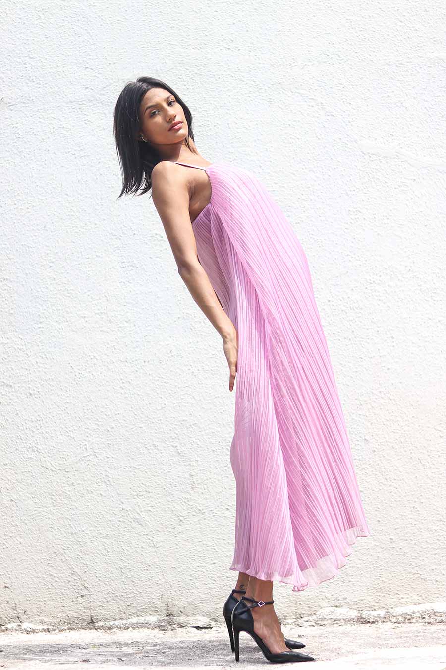 Mauve Pleated Organza Dress