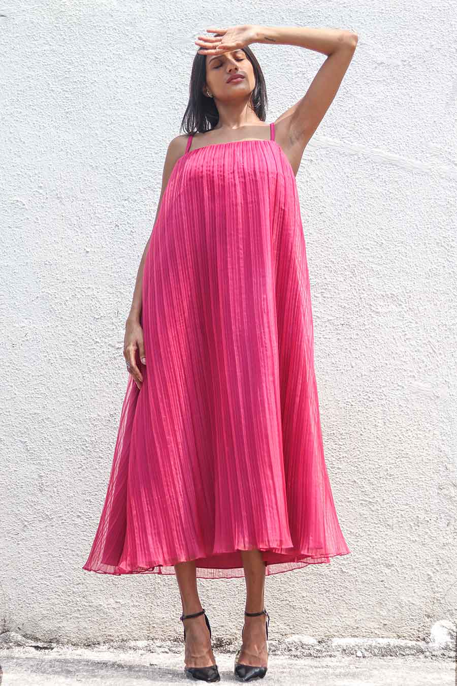 Fuchsia Pleated Organza Dress