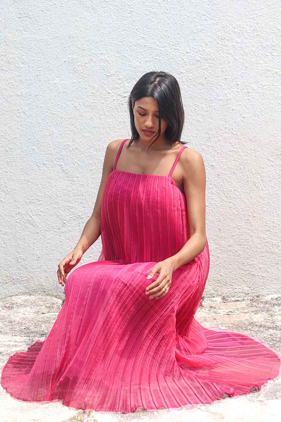 Fuchsia Pleated Organza Dress