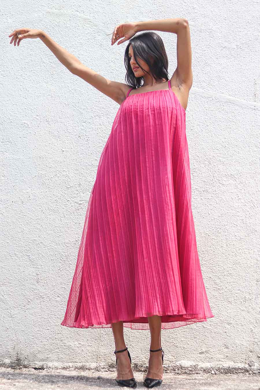 Fuchsia Pleated Organza Dress