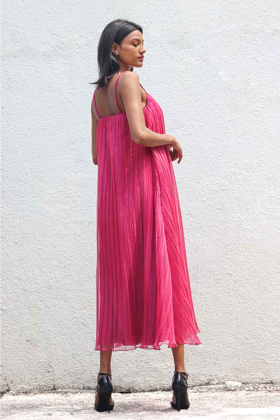 Fuchsia Pleated Organza Dress