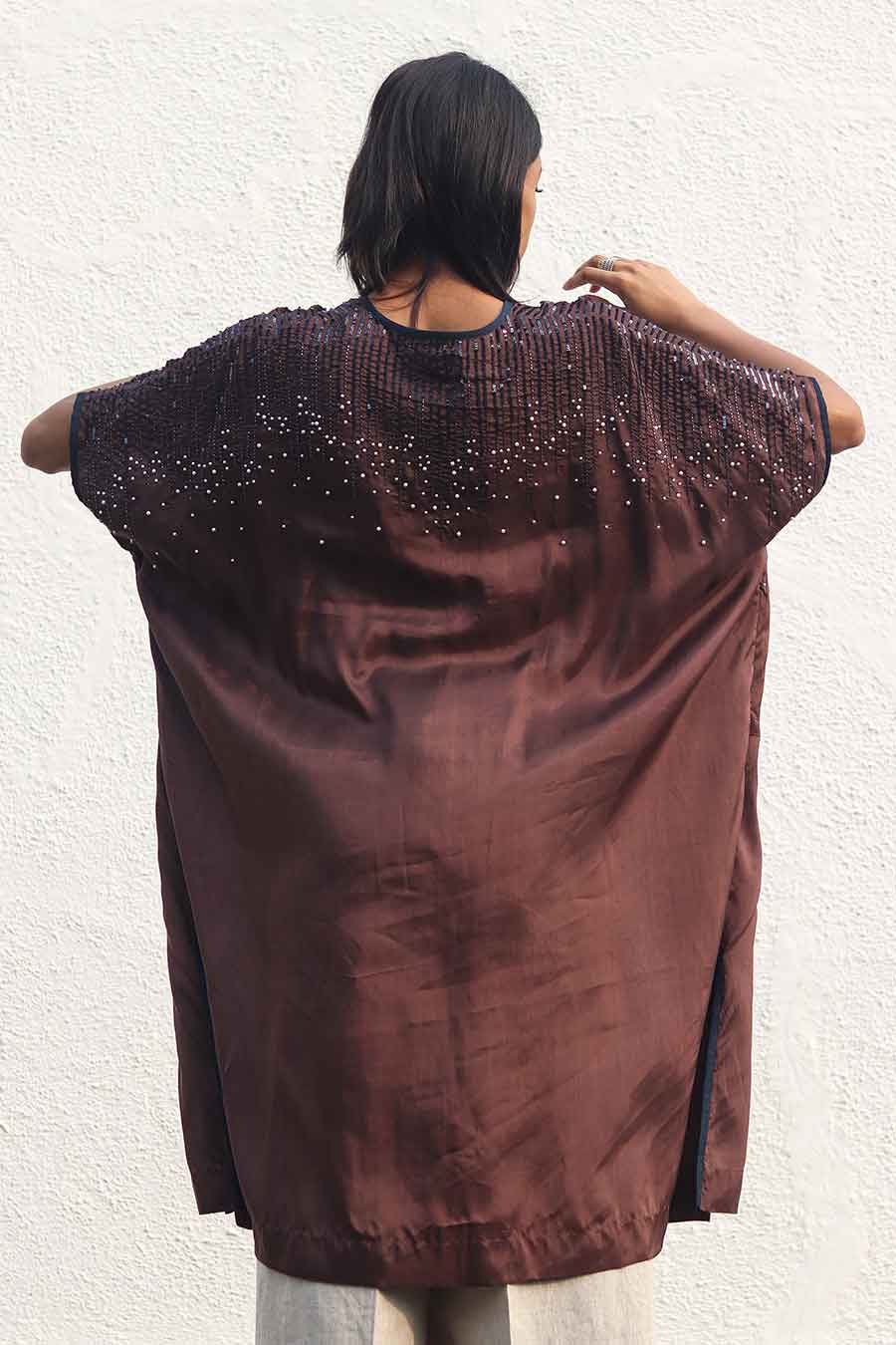 Brown Crepe Silk Embroidered Kaftan