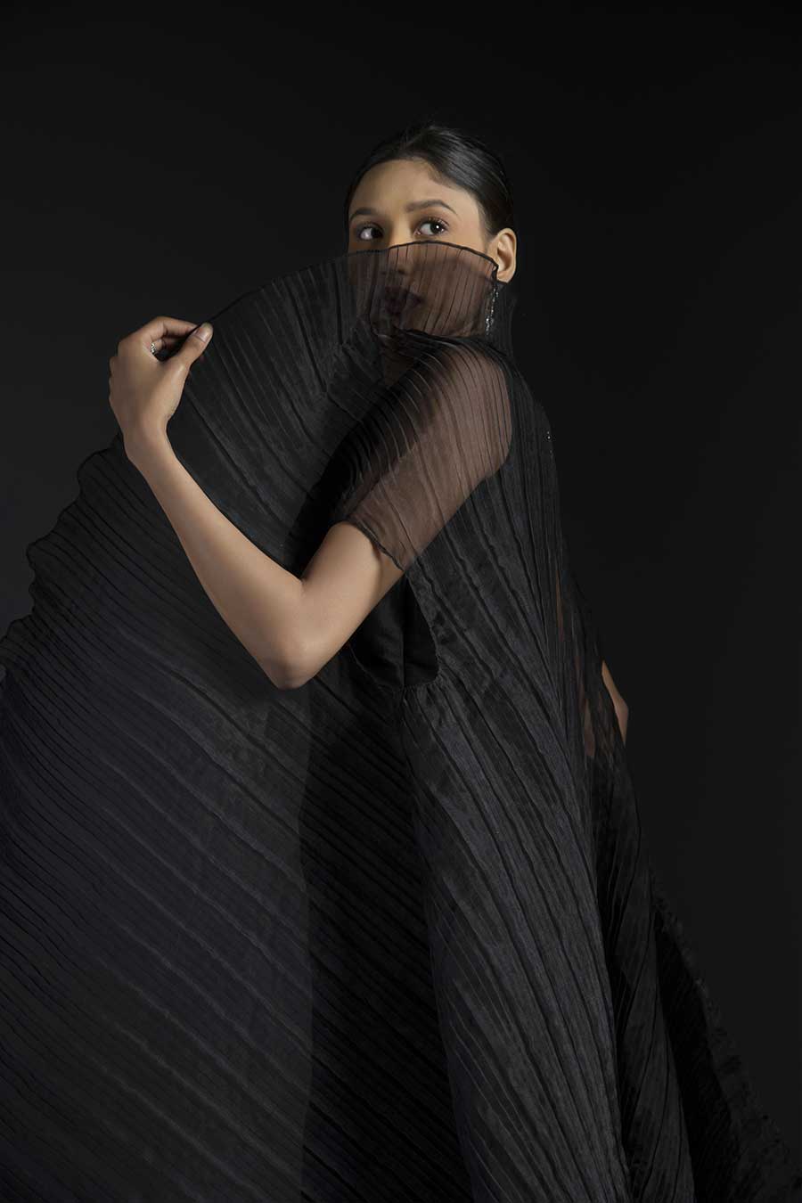 Black Organza Pleated Cape