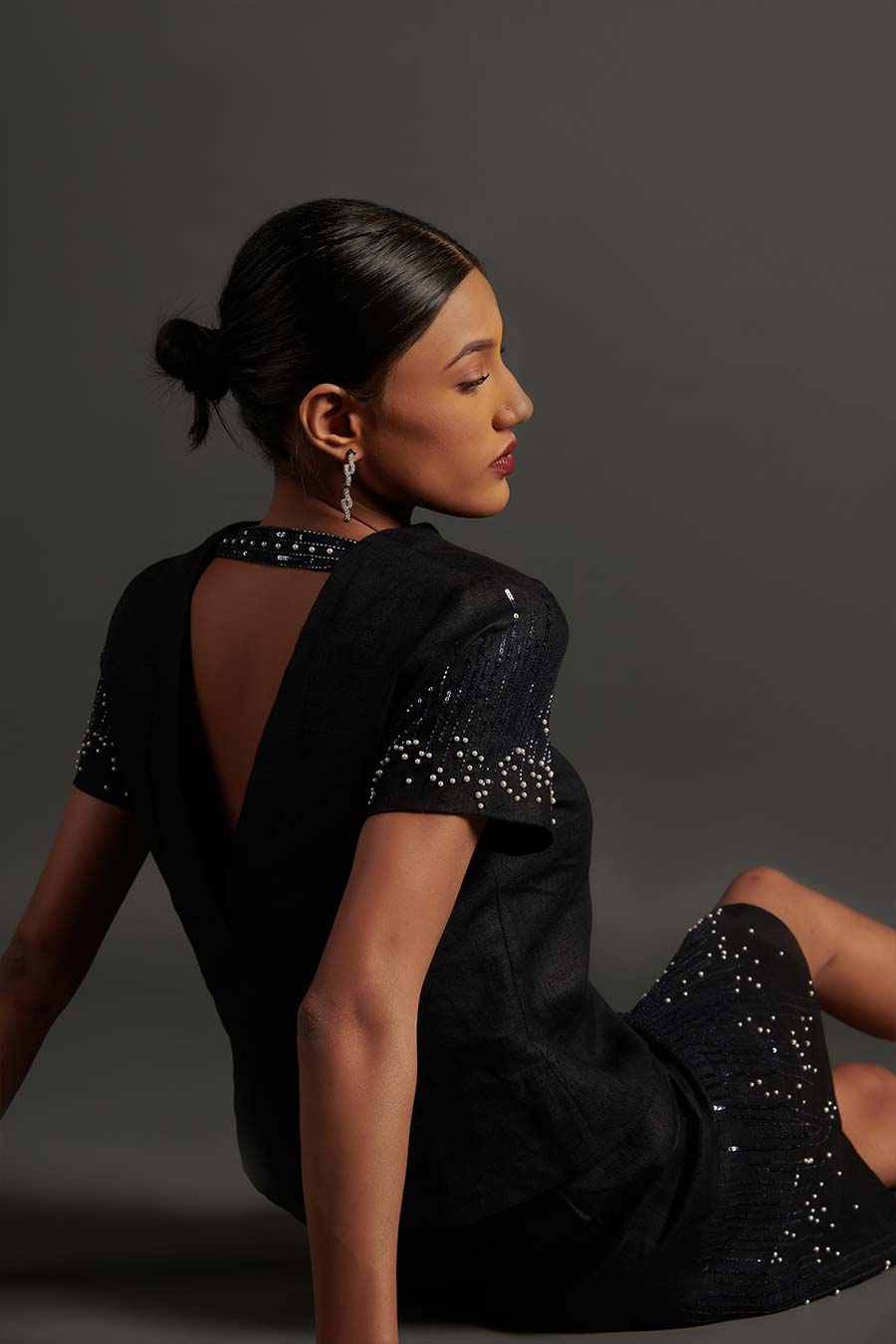 Black Embroidered Top & Skirt Set