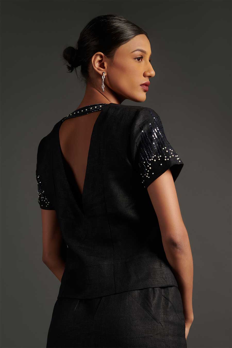 Black Embroidered Top & Skirt Set