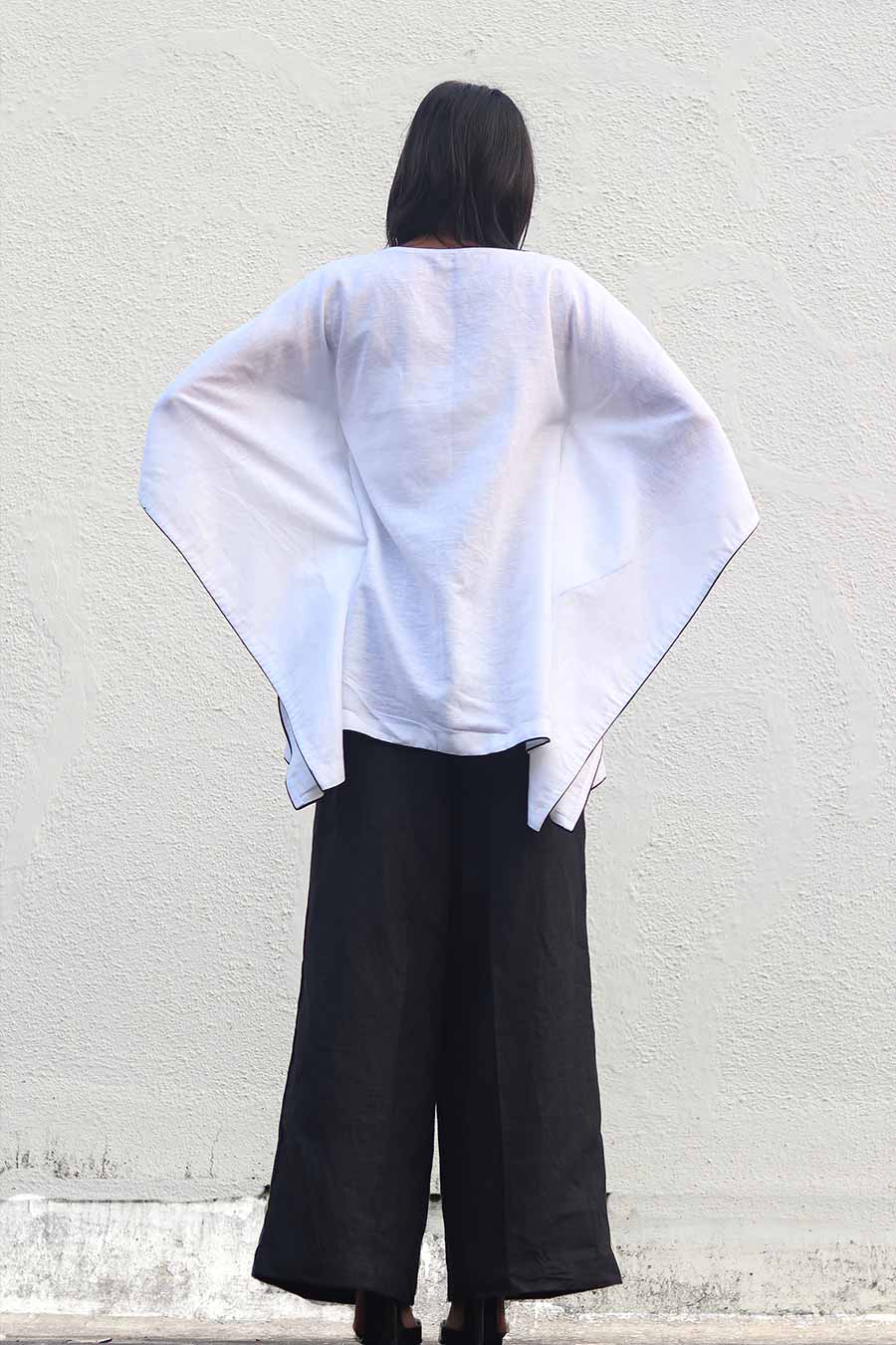 White Embroidered Kaftan & Black Pants Set