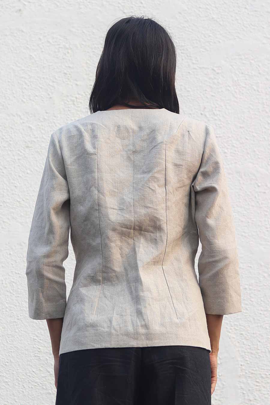 Beige Linen Top & Black Pants Set