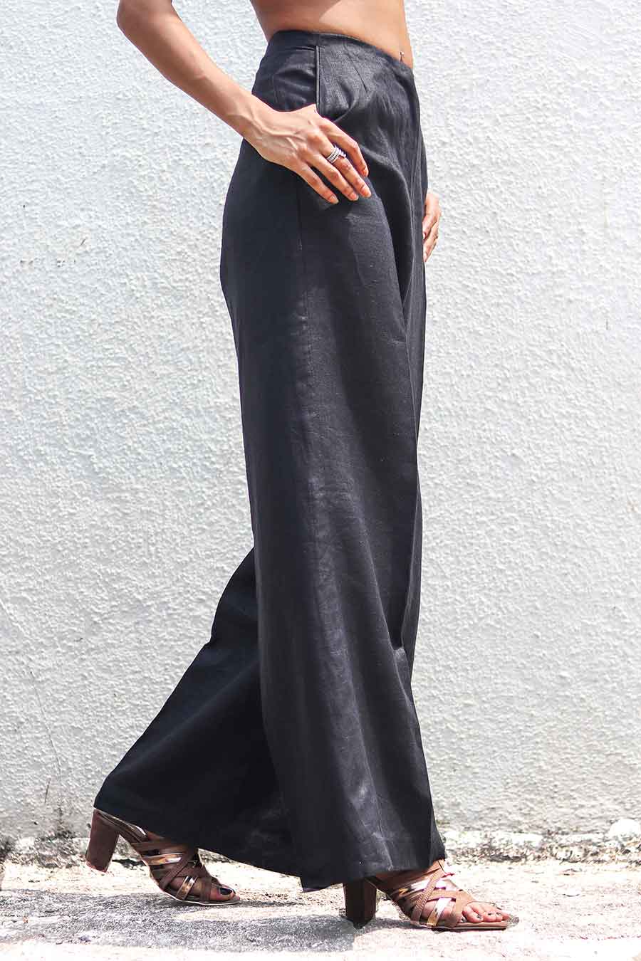 Beige Linen Top & Black Pants Set