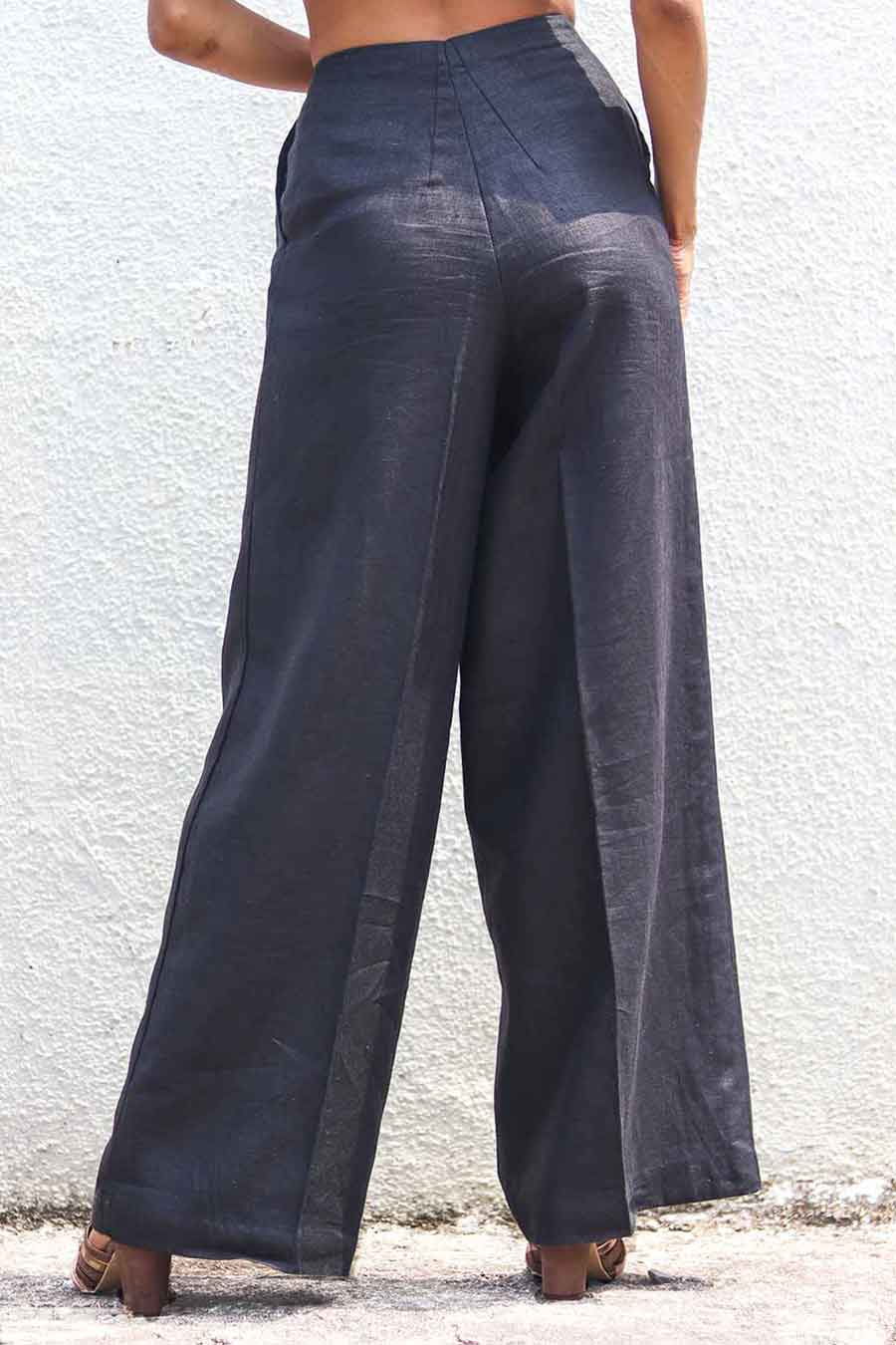 Beige Linen Top & Black Pants Set