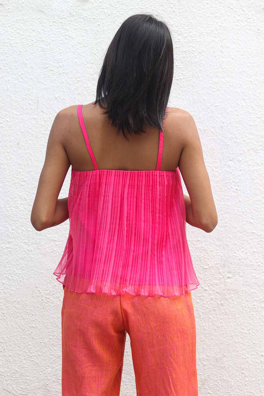 Pink Pleated Top & Saffron Pants Set