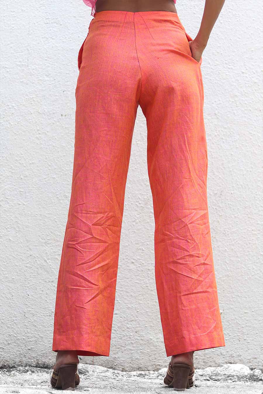 Pink Pleated Top & Saffron Pants Set