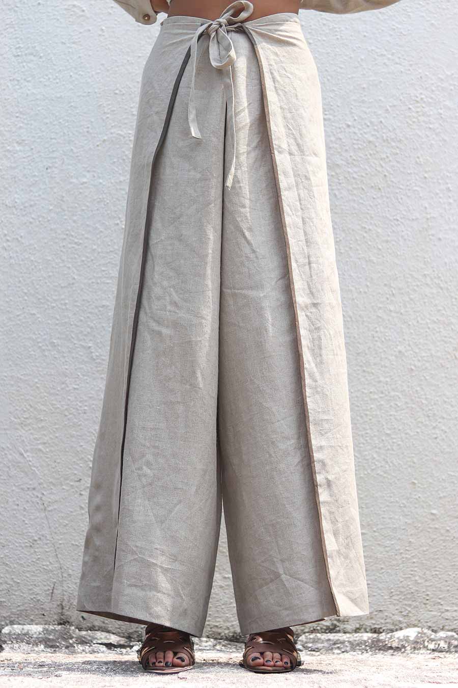 Beige Linen Shirt & Kabuki Pants Set