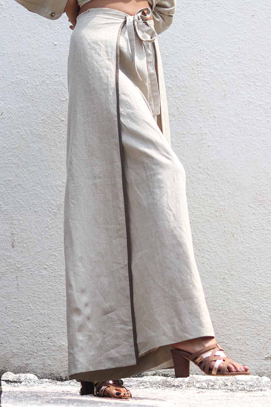 Beige Linen Shirt & Kabuki Pants Set