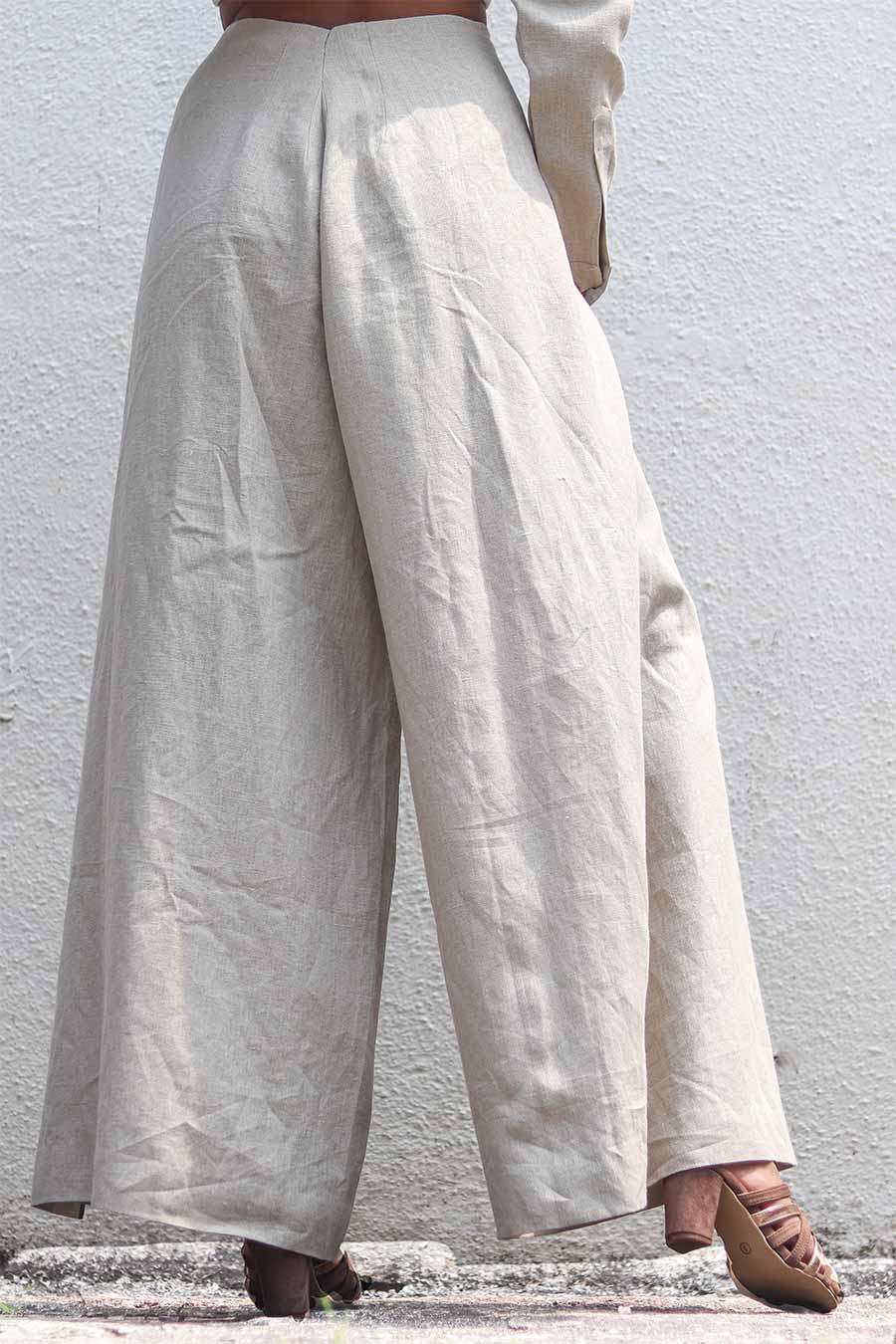 Beige Linen Shirt & Kabuki Pants Set
