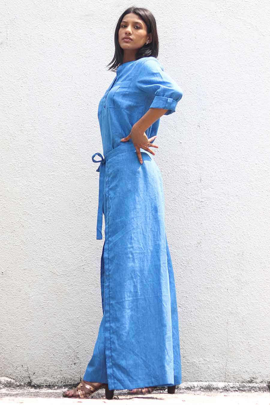 Cobalt Blue Linen Shirt & Kabuki Pants Set