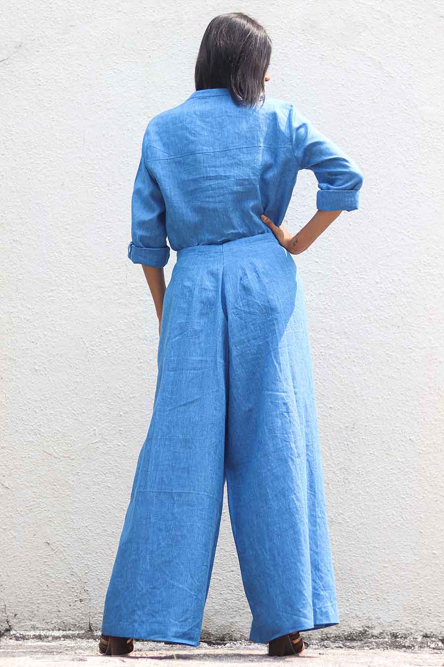Cobalt Blue Linen Shirt & Kabuki Pants Set