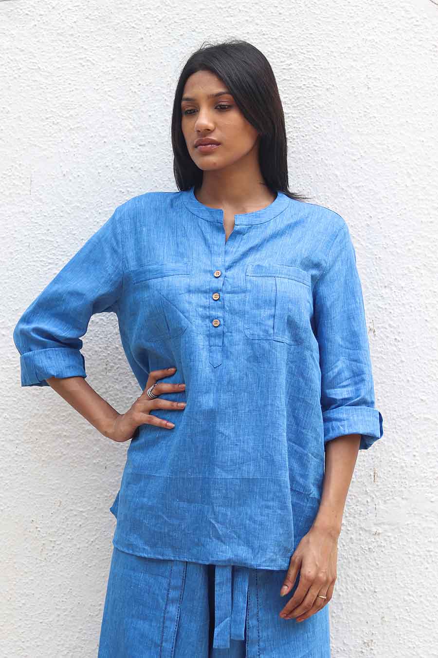 Cobalt Blue Linen Shirt & Kabuki Pants Set