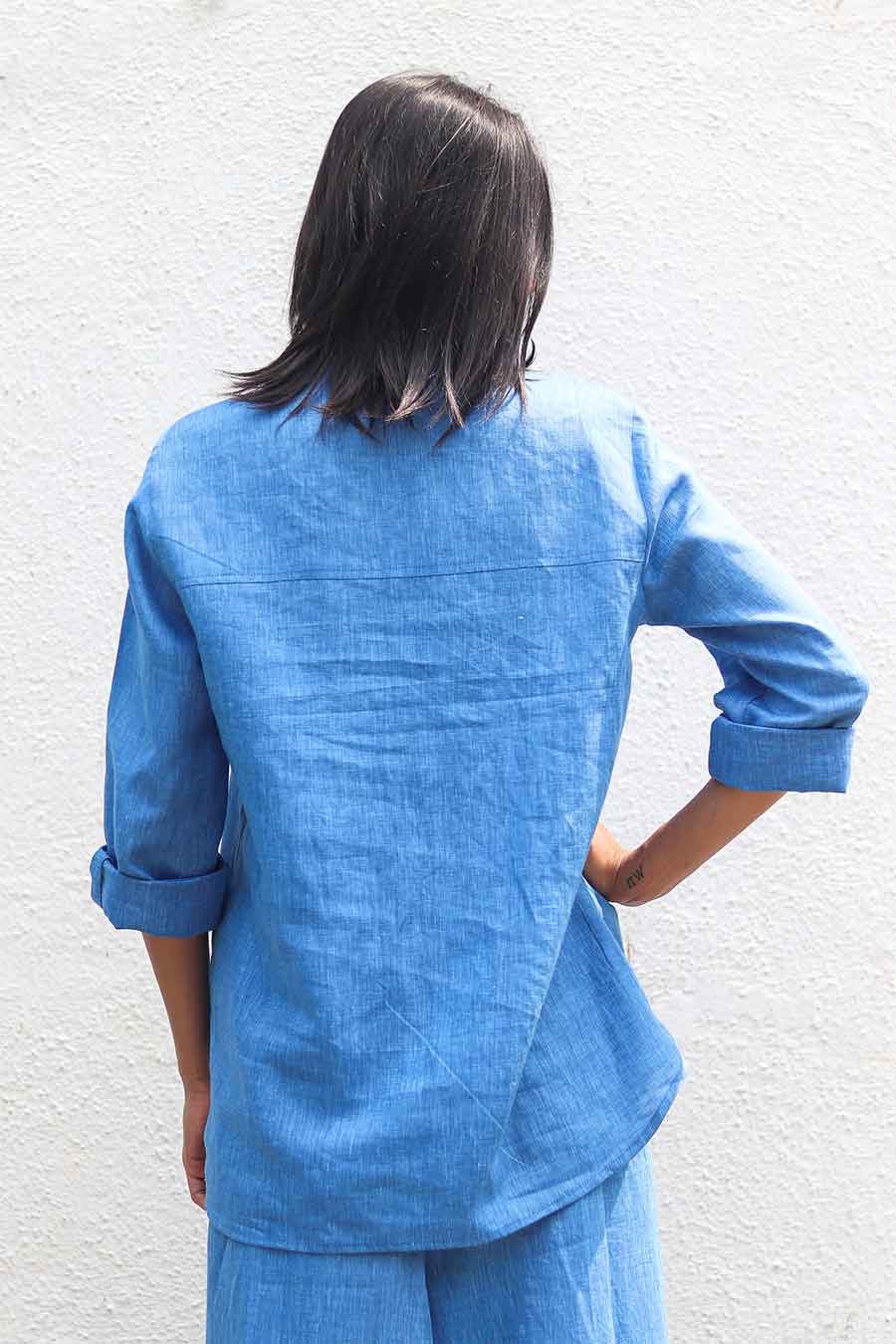 Cobalt Blue Linen Shirt & Kabuki Pants Set