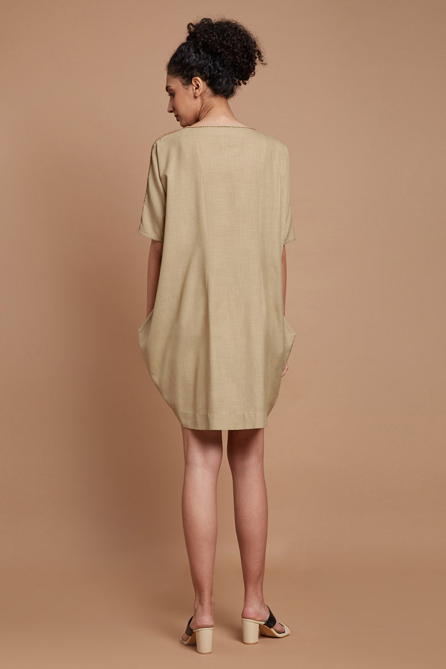 Beige Embroidered Shirt Dress