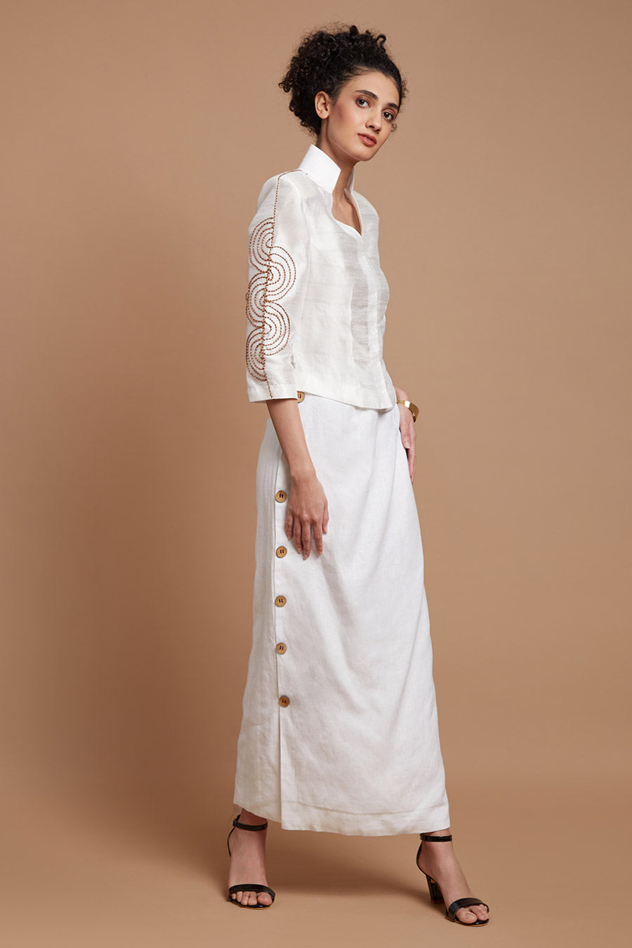 White Embroidered Top & Skirt Co-Ord Set