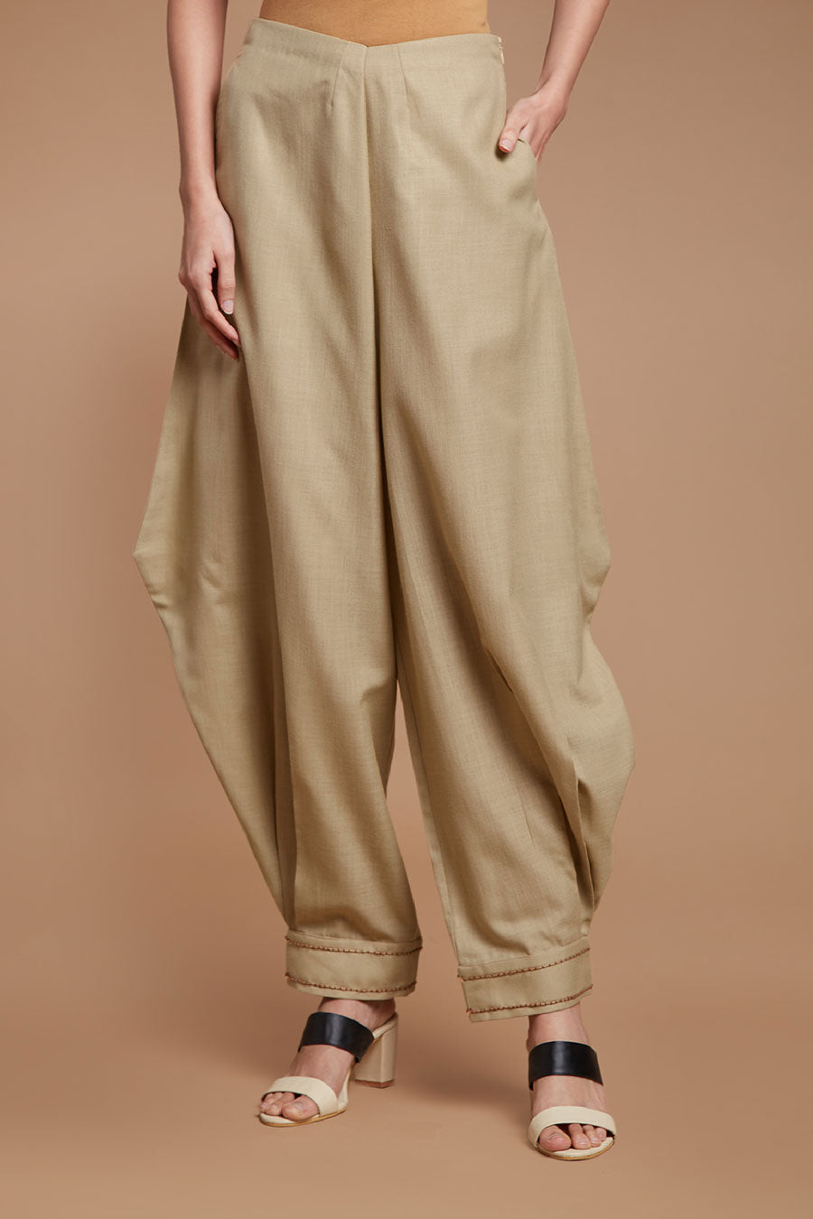 Beige Crossover Top & Baggy Pants Set