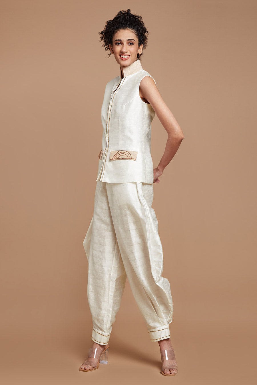 White Jacket Top & Baggy Pants Co-Ord Set