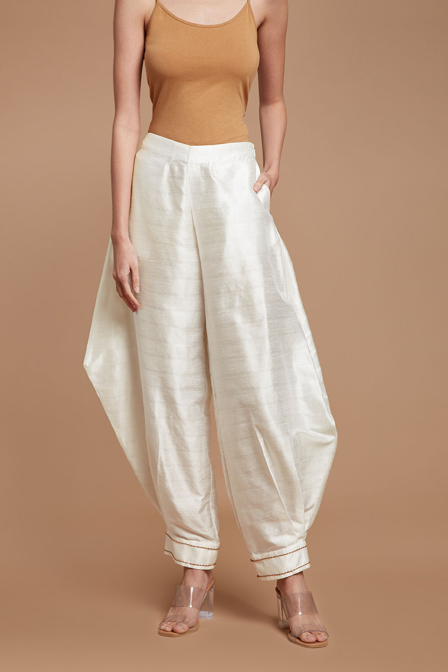 White Jacket Top & Baggy Pants Co-Ord Set