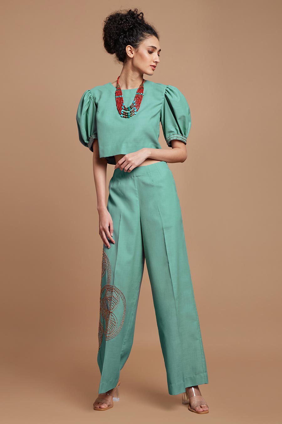 Teal Crop Top & Pants Co-Ord Set