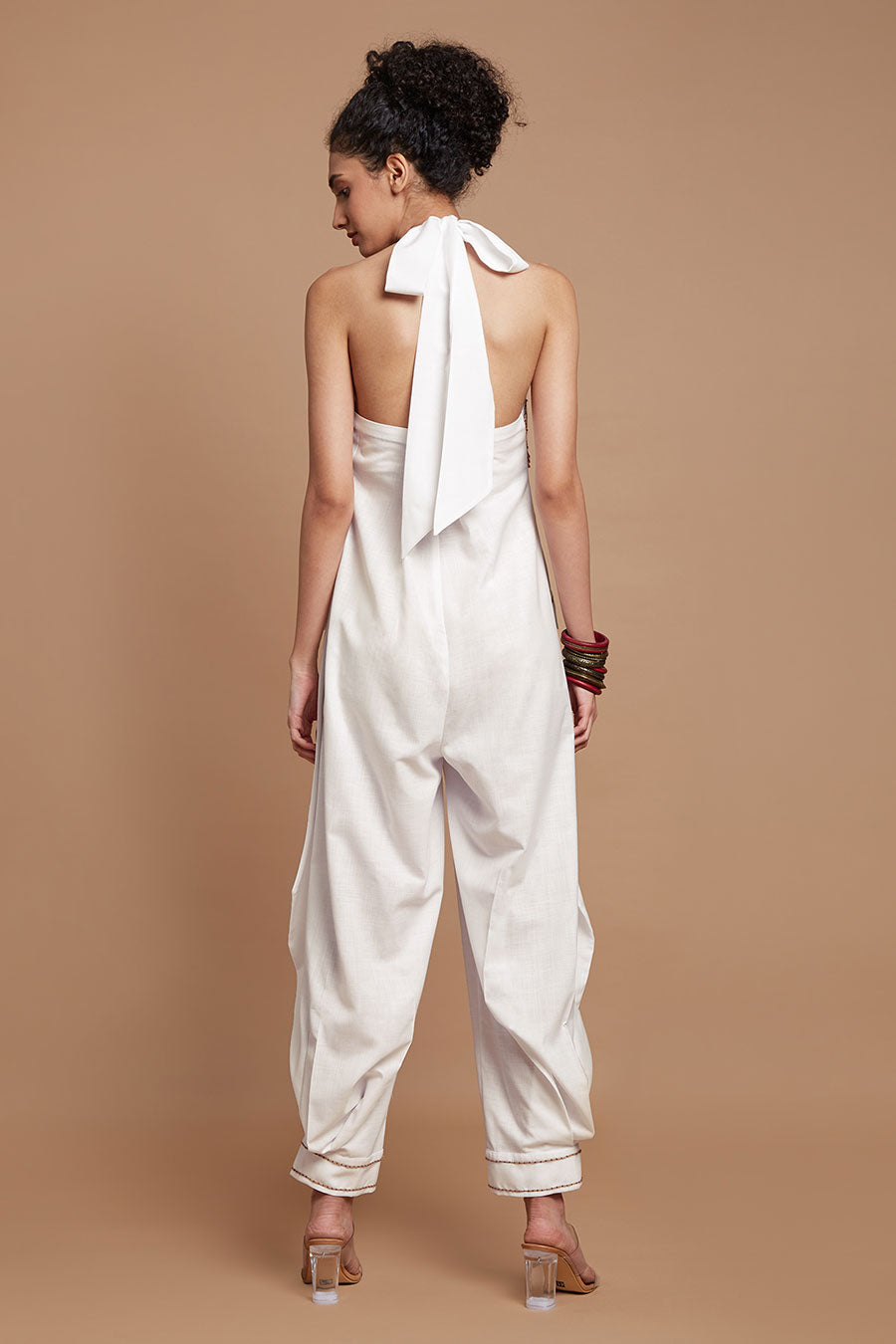 White Halter Neck Baggy Jumpsuit