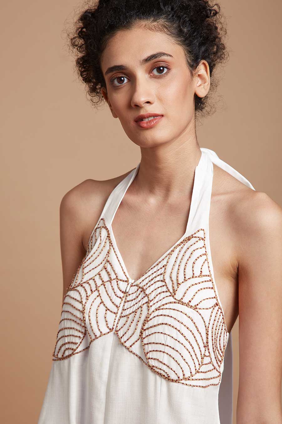 White Halter Neck Baggy Jumpsuit