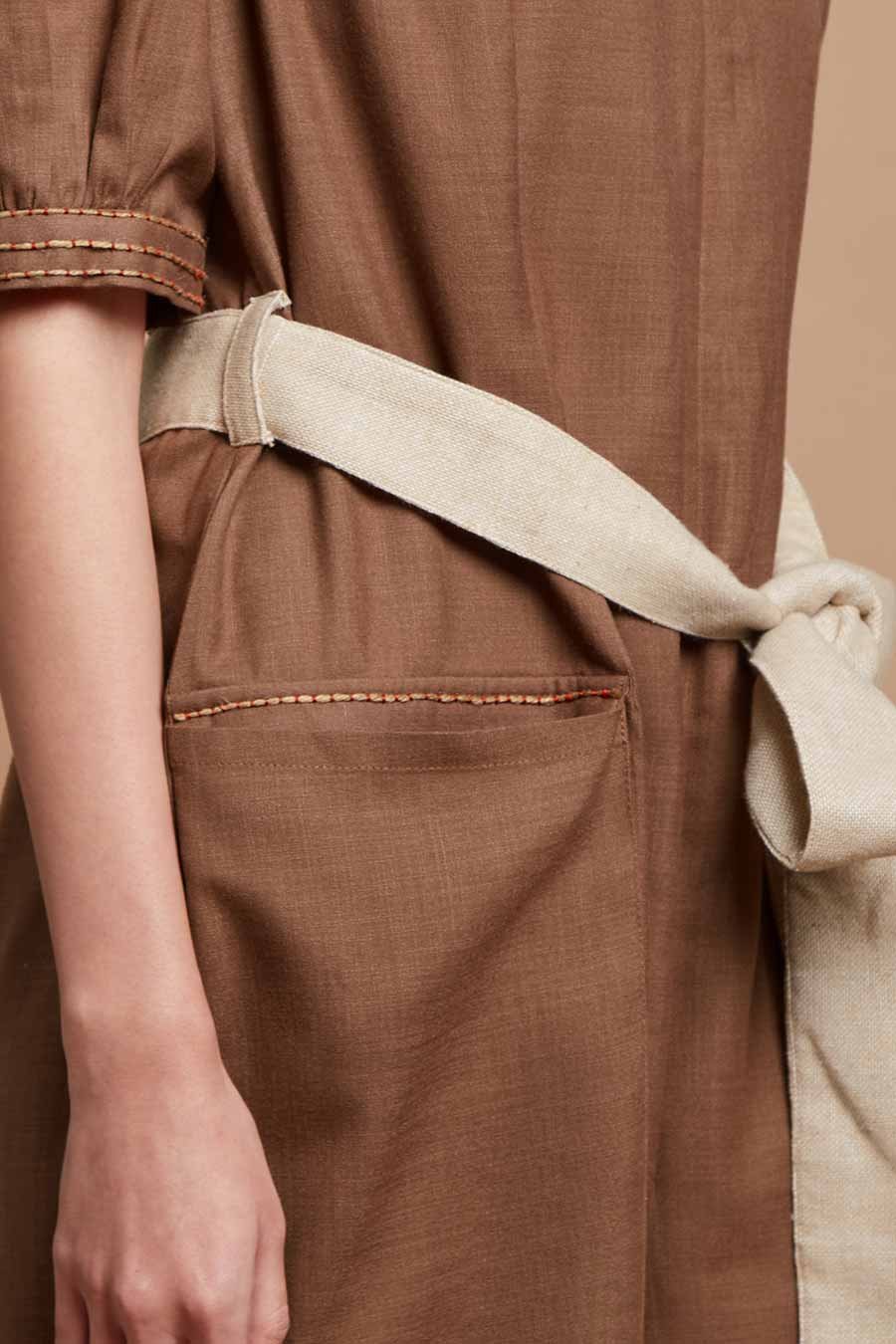 Brown Embroidered Tie-Up Jumpsuit