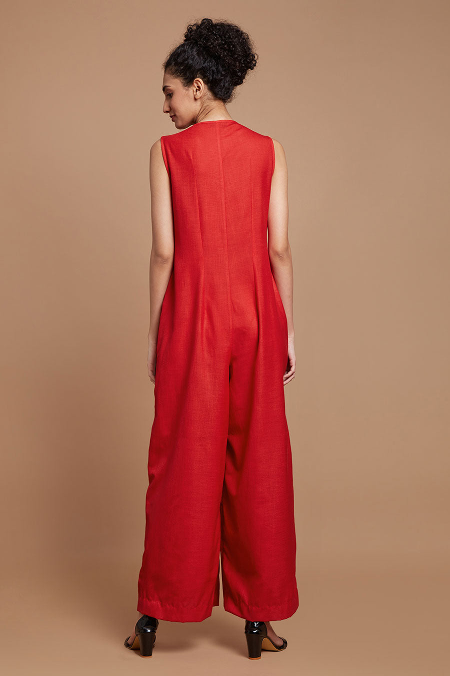 Red Embroidered Wide Legged Jumpsuit